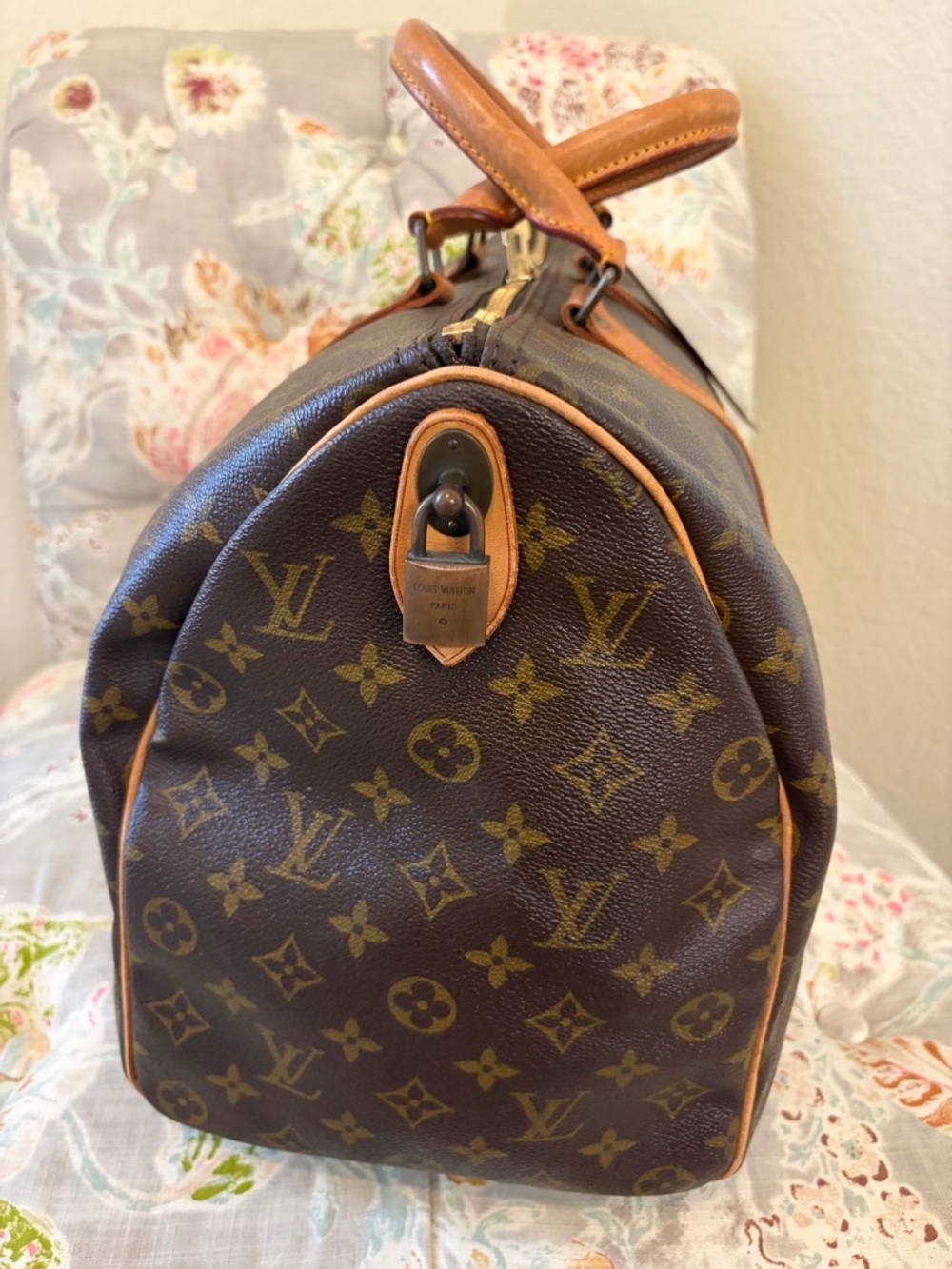 Louis Vuitton Monogram Keepall 45 with Brown and Tan Leather - Picture 3 of 10